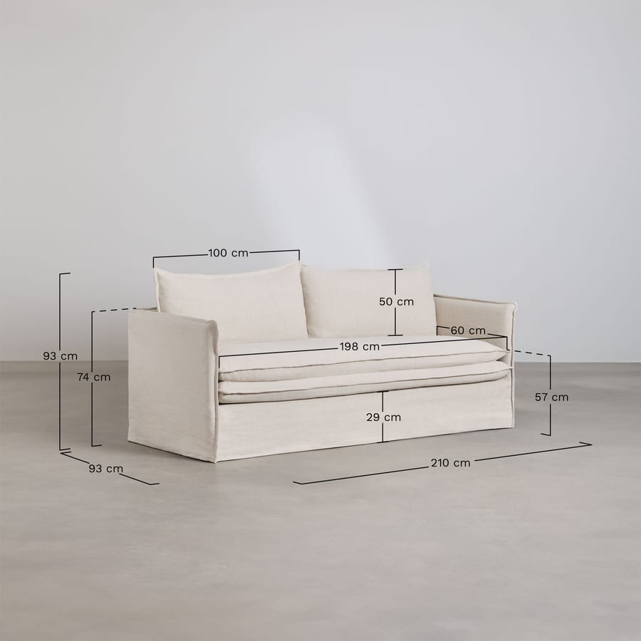 Schéma coté du canapé Grace beige avec ses dimensions en centimètres.