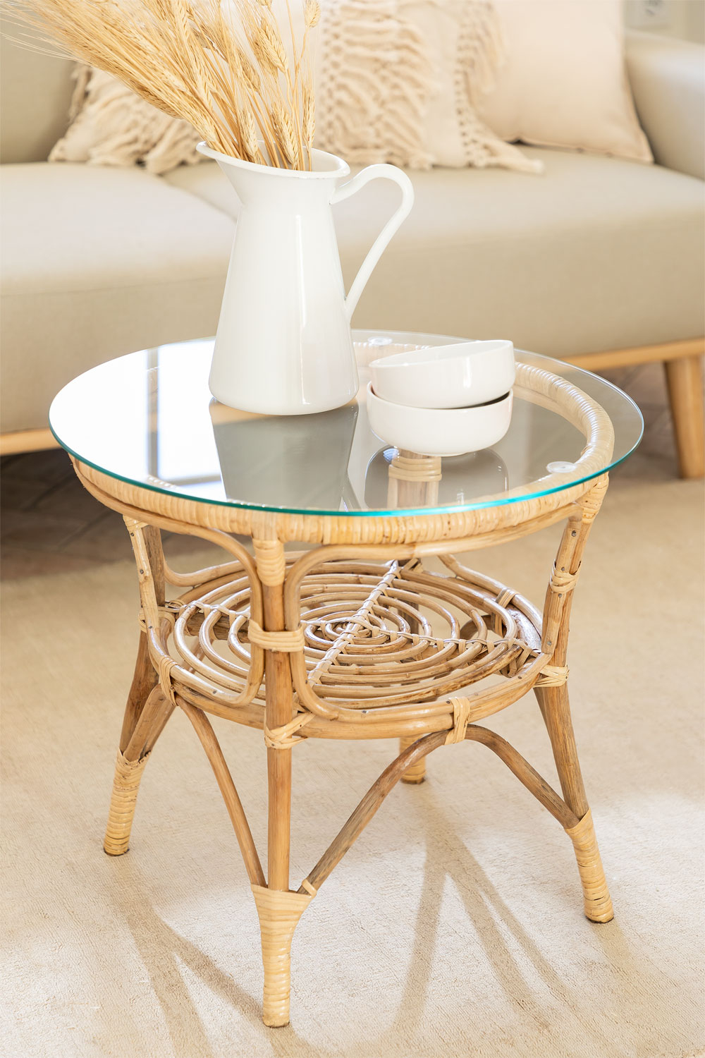 Runder Beistelltisch aus Rattan und Glas (Ø50 cm) Maast SKLUM