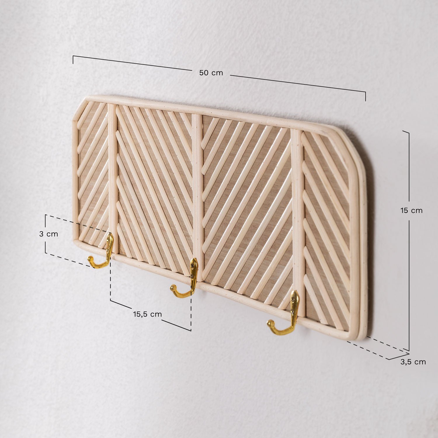 Merki Wandgarderobe aus Rattan und Holz, MAßE