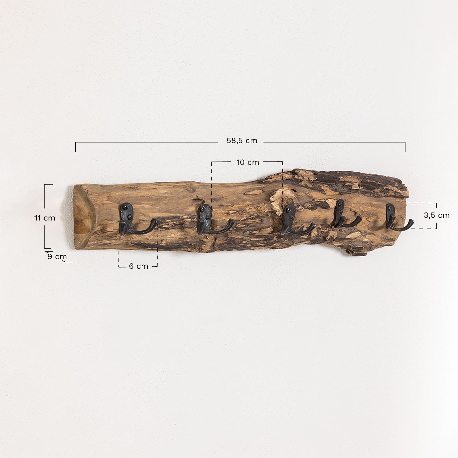 Wandgarderobe aus recyceltem Holz Trunc, MAßE