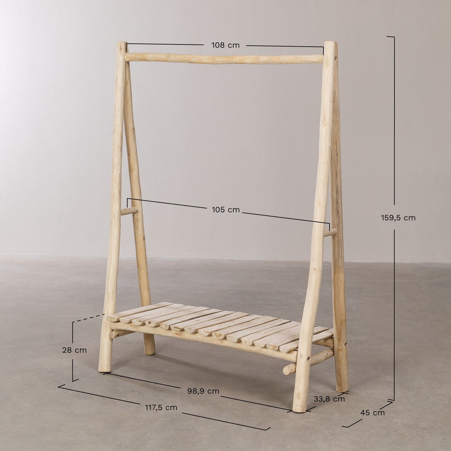Garderobe aus Teakholz Fadyla, MAßE