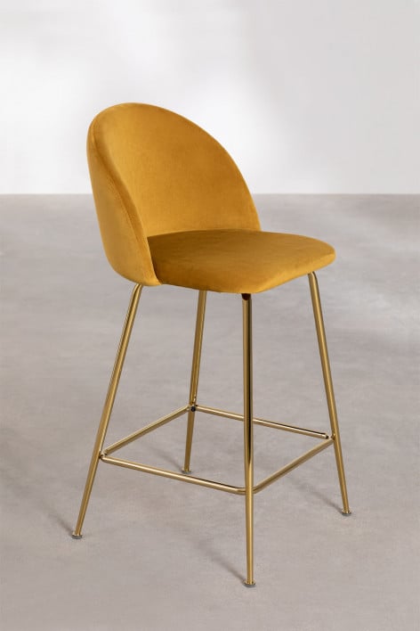 Barhocker 65 cm aus senffarbenem Samt und goldenen Beinen Kana Design - Senf