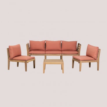 Gartenset Mit 5-teiligem Modulsofa Mit Armlehnen Und Couchtisch Aus Filips-akazienholz Terracotta - Sklum