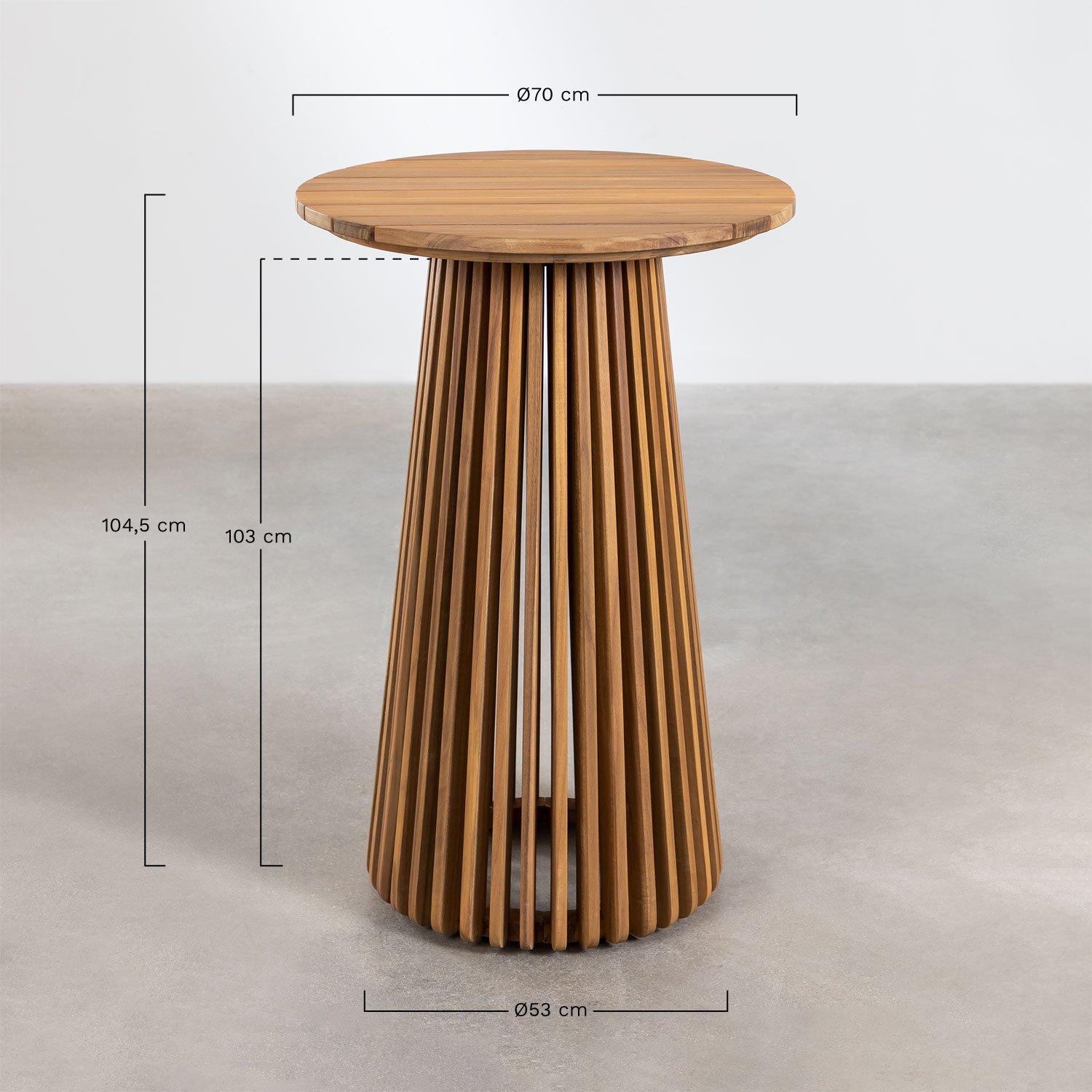 Runder Garten-Stehtisch Ø70 cm aus Mura-Akazienholz    , MAßE