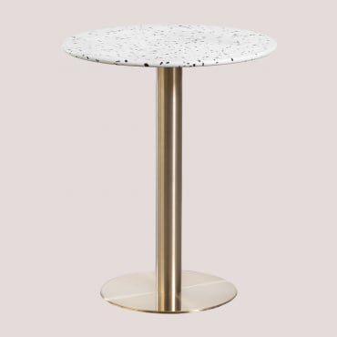 Runder Bartisch Ø60 Cm Aus Malibu-terrazzo Weiß & Champagner-gold - Sklum
