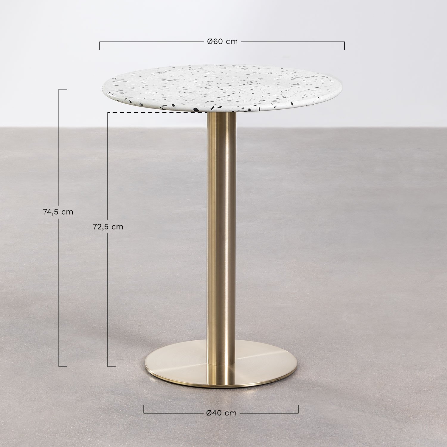 Runder Bartisch aus Terrazzo (Ø60 cm) Malibu, MAßE