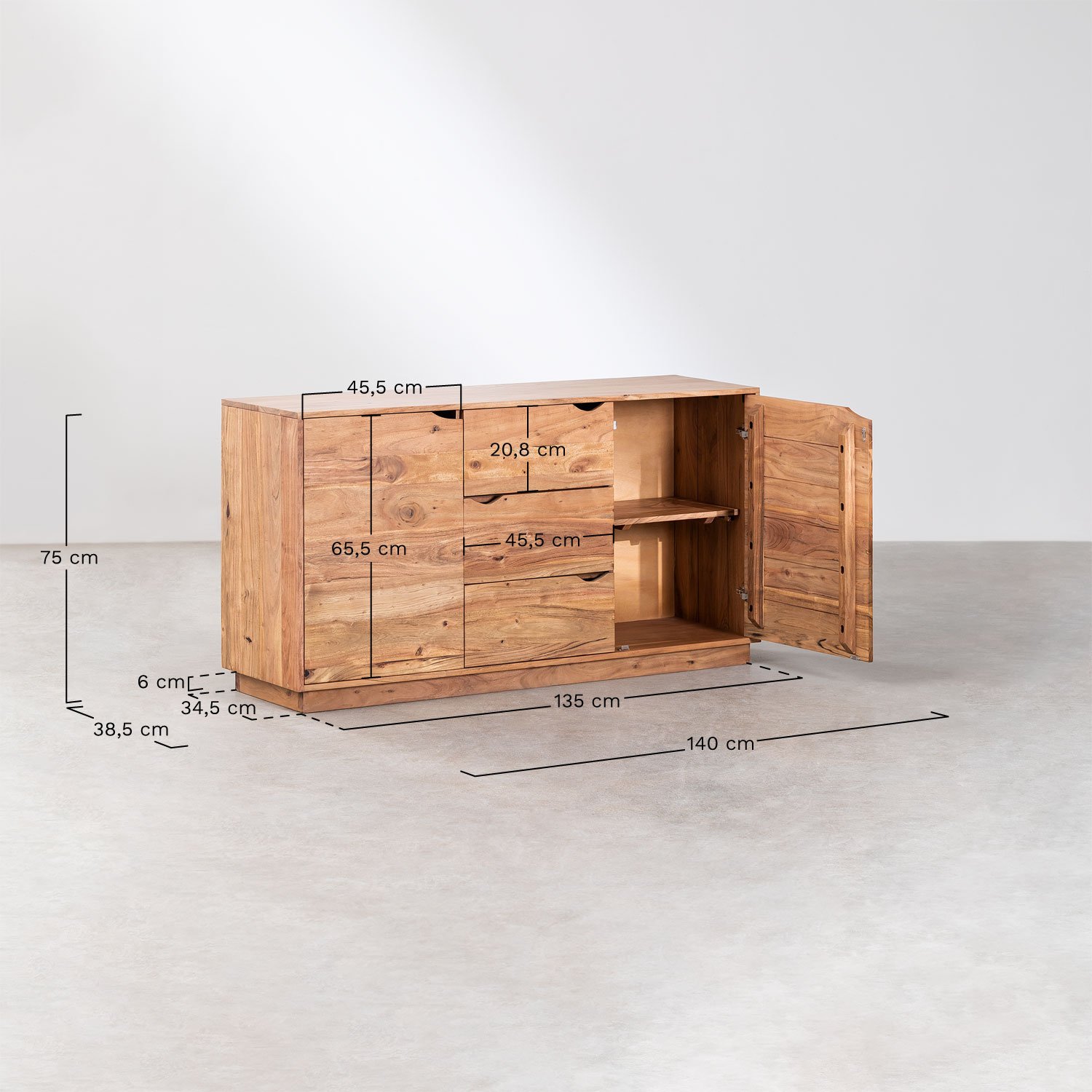 Sideboard aus Akazienholz Tasmani, MAßE