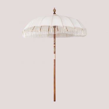 Sonnenschirm Aus Stoff Und Holz (ø186 Cm) Orongo Gardenia Weiß - Sklum
