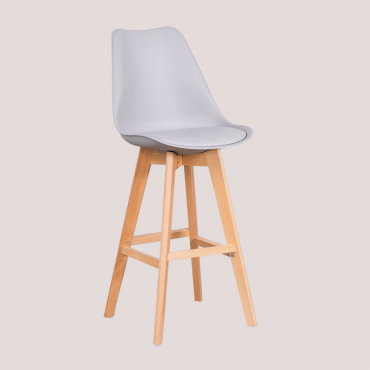 4er-pack Hohe Hocker 75 Cm Mit Kissen Aus Kunstleder Nordic Helles Grau - Sklum