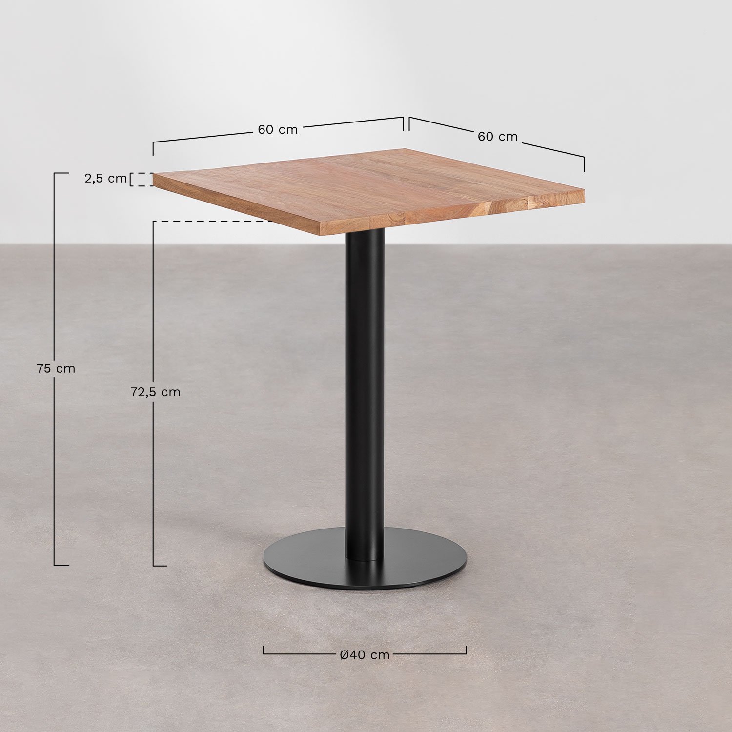 Quadratischer Bartisch aus Akazienholz Macchiato, MAßE