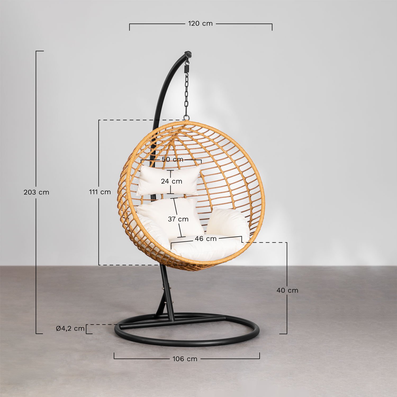 Hängesessel mit Kissen Yosif, MA&szlig;E