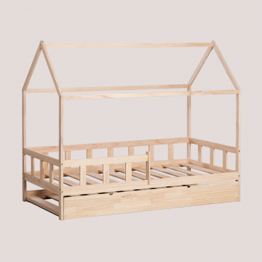 Holzbett Für 90 Cm Kelly Kids-matratze Braun Natur & Bettgestell Mit Gästebett & 90 X 190 Cm - Sklum