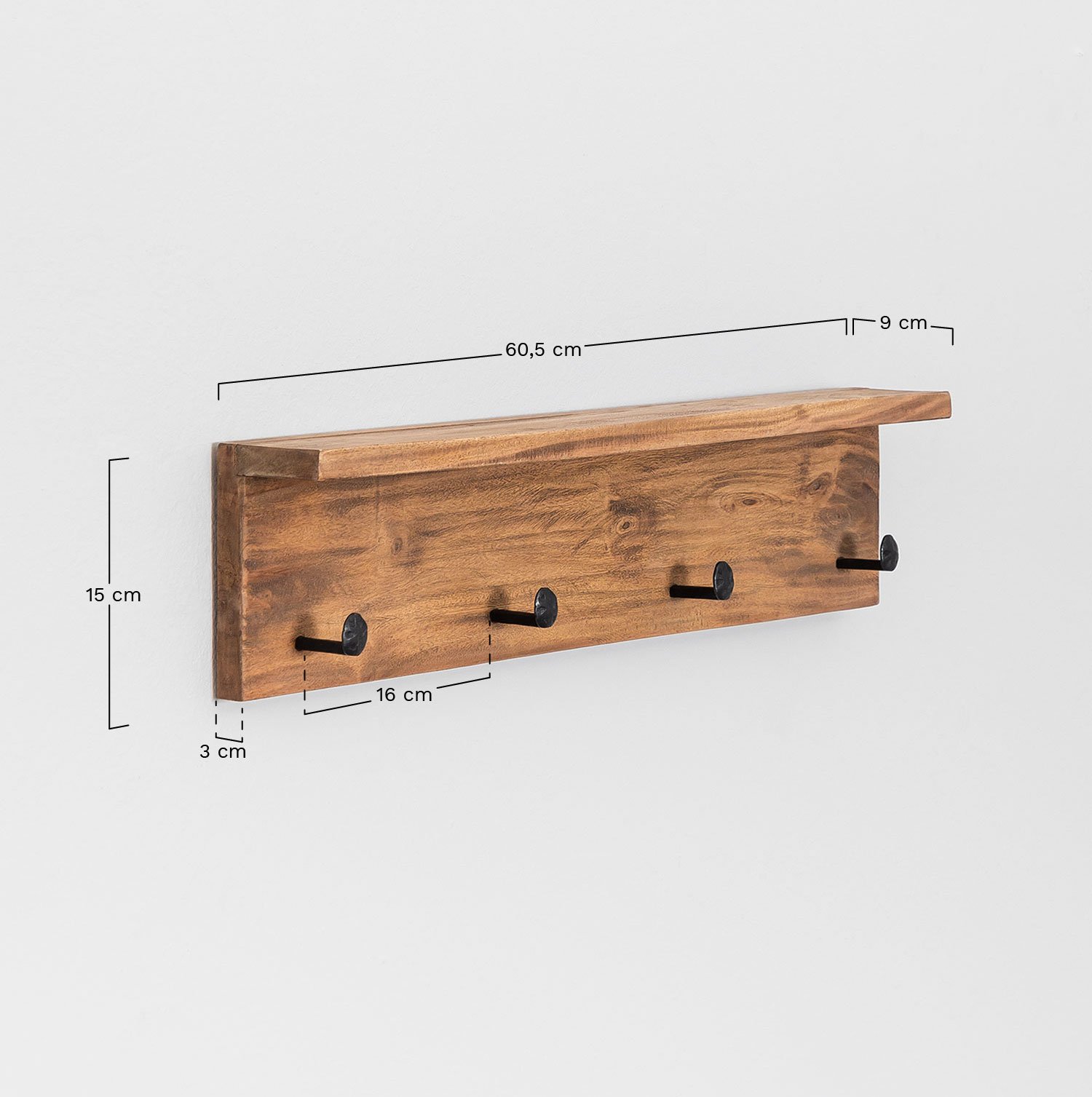 Wandgarderobe mit Regal aus recyceltem Holz Gerhan, MAßE