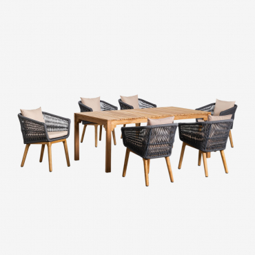 Set Aus Rechteckigem Esstisch (200 X 100 Cm) Aus Holz Donal Und 6 Esszimmerstühlen Barker Grau Anthrazit - Sklum