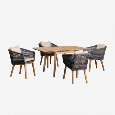 Garten-set Mit Ausziehbarem Holztisch (90–150 X 90 Cm) Naele Und 4 Stühle Barker Grau Anthrazit - Sklum