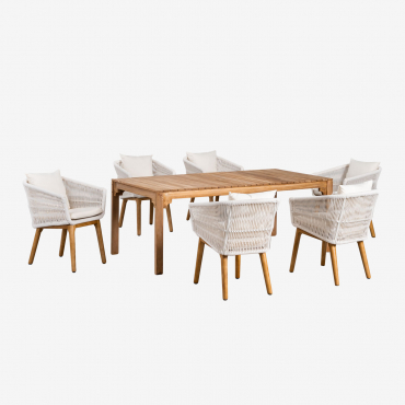 Set Aus Rechteckigem Esstisch (200 X 100 Cm) Aus Holz Donal Und 6 Esszimmerstühlen Barker Gardenia Weiß - Sklum