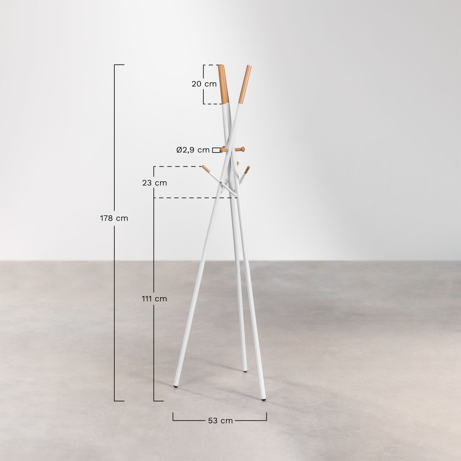Standgarderobe aus Metall und Buchenholz Urian, MAßE