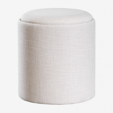 Runder Hocker Mit Tablett Und Gepolstertem Stauraum Berkeleni Ø40 Cm & Leinen Beige Creme - Sklum