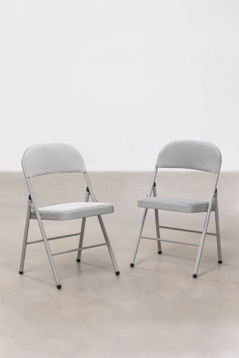 2er Set Klappstühle aus Samt  Keiren - Grau Perle