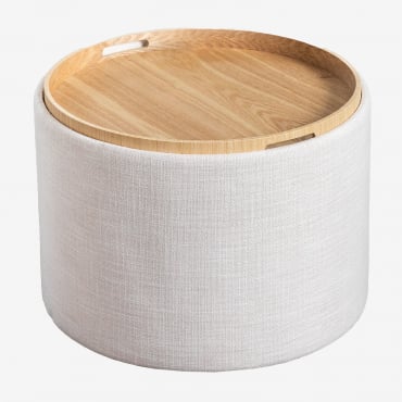 Berkeleni Runder Couchtisch Mit Gepolstertem Tablett Und Stauraum Ø55 Cm & Leinen Beige Creme - Sklum
