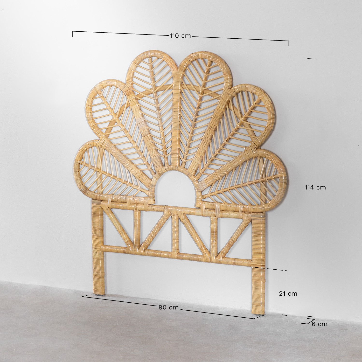 Kopfteil für 90 cm Bett aus Rattan Caipola, MAßE