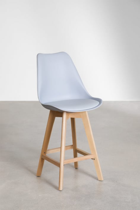 Barhocker 65 cm mit Kissen aus delphingrauem Kunstleder Nordic