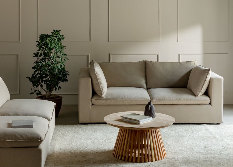 2-teiliges modulares Sofa im Estefan-Stil mit Armlehnen - Beige Tapioca