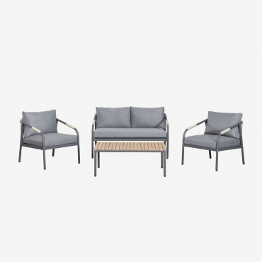 Gartenset Mit 2-sitzer-sofa, 2 Sesseln Und Couchtisch Aus Aluminium Und Akazienholz Basper Grau Graphit - Sklum