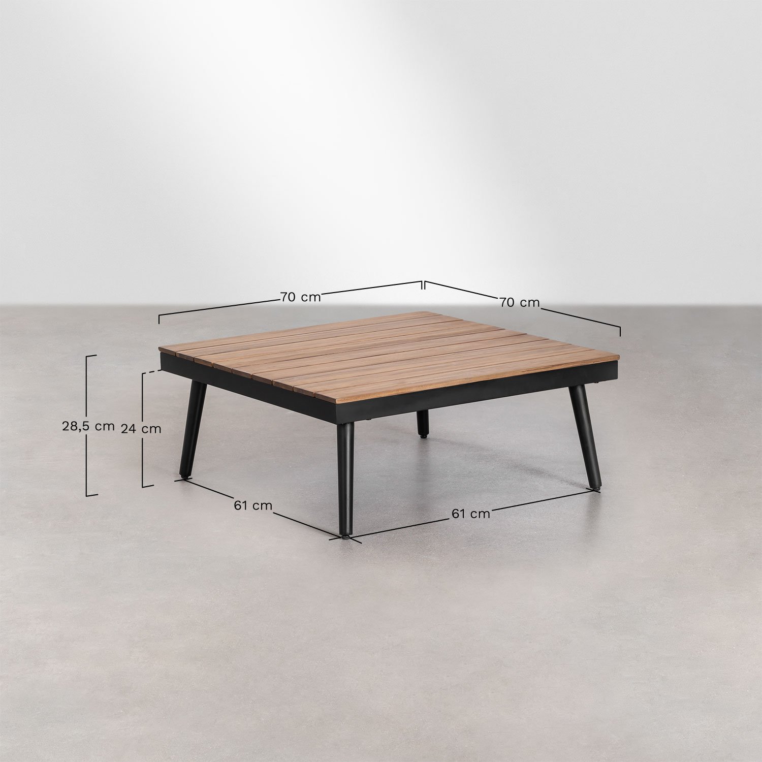 Gartenset mit 4-Sitzer-Ecksofa und Couchtisch aus Aluminium und Akazienholz Kalen     , MAßE