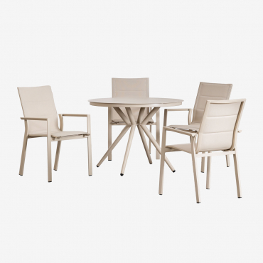 Rundes Tischset (ø100 Cm) Valerie Und 4 Stapelbare Gartenstühle Aus Karena-aluminium Braun Tapioca - Sklum