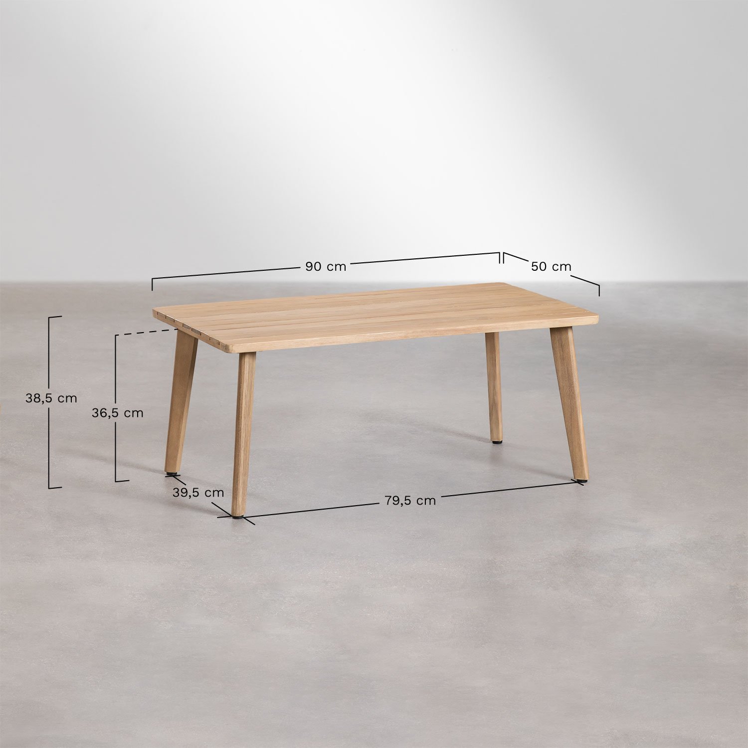 Rechteckiger Garten-Couchtisch 90x50 cm aus Kaela-Akazienholz, MAßE