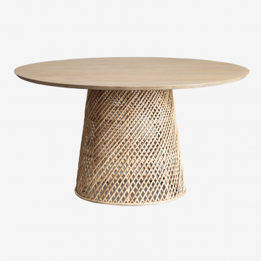 Runder Esstisch Aus Mango- Und Rattanholz (ø140 Cm) Suzane Helles Mango-holz - Sklum