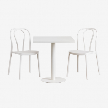Set Aus Quadratischem Tisch 70x70 Cm Und 2 Gartenstühlen Mizzi Gardenia Weiß - Sklum