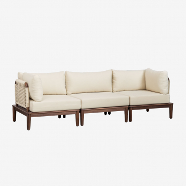 Giulia 3-teiliges Modulares Gartensofa Mit 2 Ecksesseln In Akazie Beige Creme - Sklum