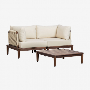 2-teiliges Gartenset Mit 2 Ecksesseln Und Couchtisch Aus Giulia-akazienholz Beige Creme - Sklum