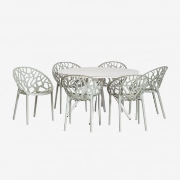 Rundes Valerie-tischset Aus Aluminium (ø125 Cm) Und 6 Ores-gartenstühle Grün Caqui - Sklum