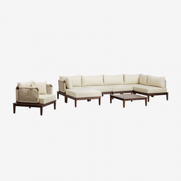 Gartenset Mit 5-teiligem Modularem Ecksofa, Couchtisch, Hocker Und Sessel Aus Giulia-akazienholz Beige Creme - Sklum
