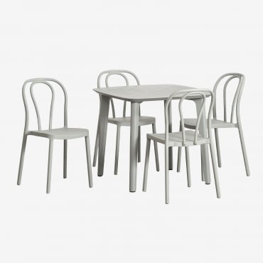 Set Aus Quadratischem Tisch Aus Polyethylen (85x85 Cm) Scand Und 4 Stapelbaren Gartenstühlen Mizzi Grün Caqui - Sklum