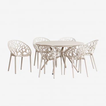 Rundes Valerie-tischset Aus Aluminium (ø125 Cm) Und 6 Ores-gartenstühle Beige Tapioca - Sklum