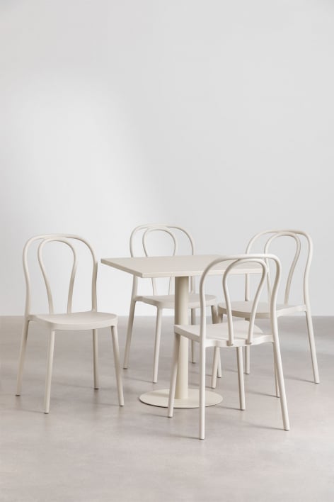 Set aus quadratischem Tisch 70 x 70 cm und 4 Gartenstühlen Mizzi