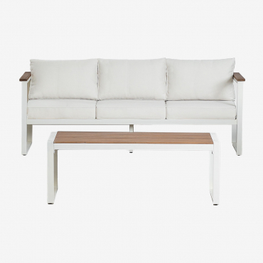 Gartenset Mit 3-sitzer-sofa Und Couchtisch Aus Aluminium Und Akazienholz 110x55cm Lipov Gardenia Weiß - Sklum