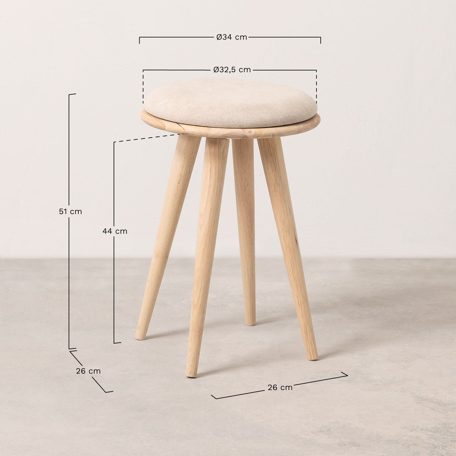 Hocker aus Holz Arlan, MA&szlig;E