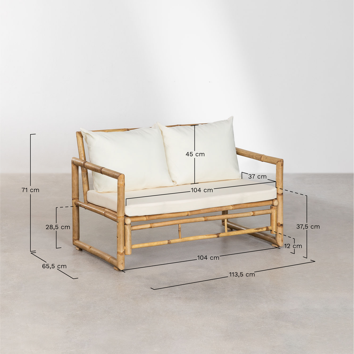 Gartenset mit 2-Sitzer-Sofa und Couchtisch 90x50 cm aus Bambus Livayna, MAßE