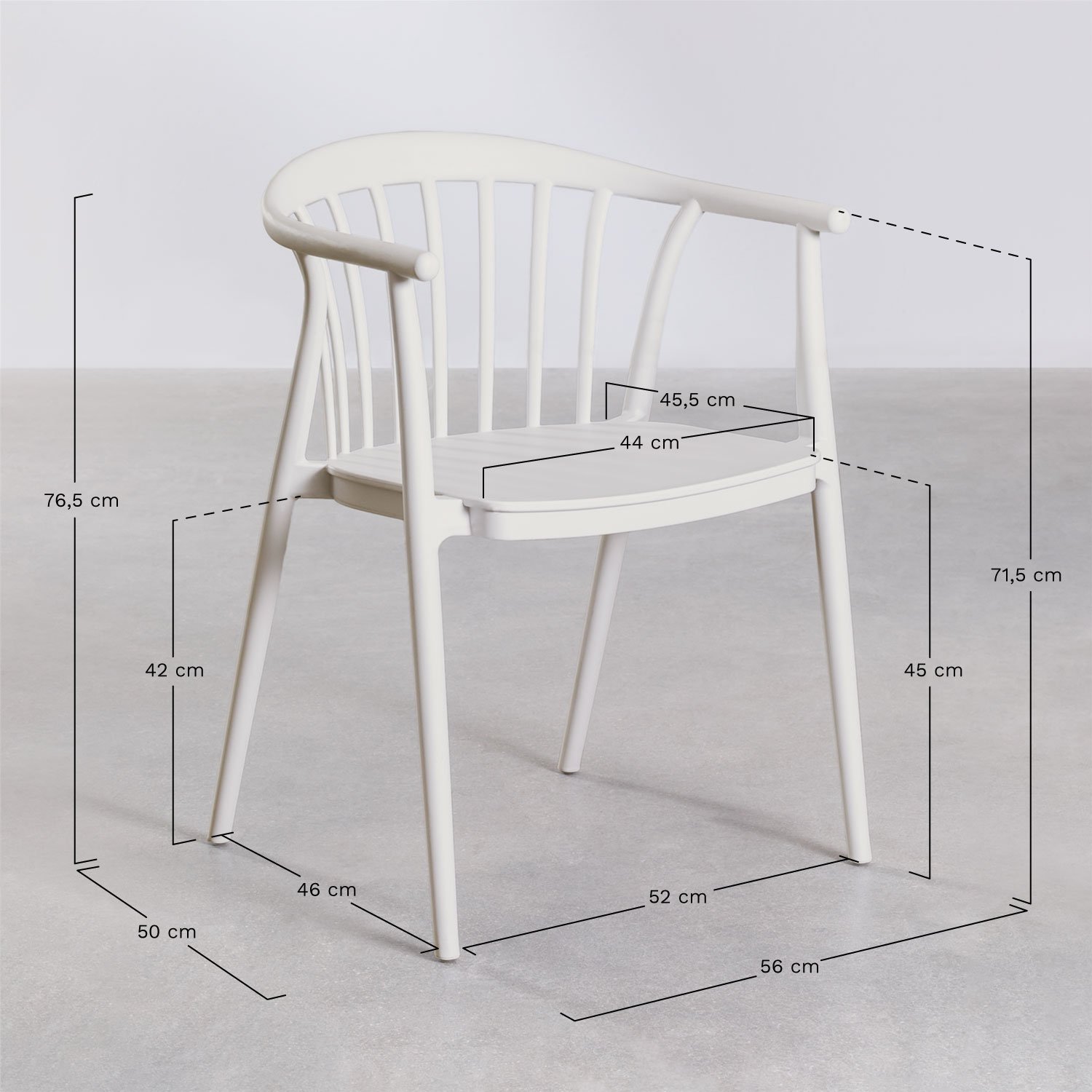 Set aus rundem Tisch Ø125 cm aus Aluminium Valerie und 6 Gartenstühlen aus Polypropylen Ivor, MAßE