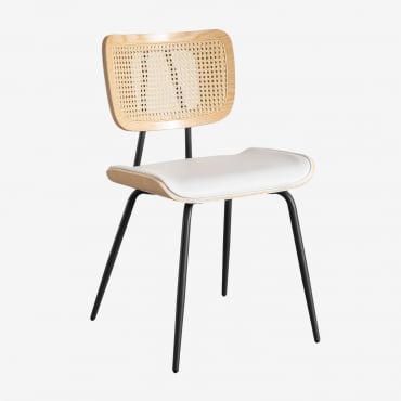 Packung Mit 4 Esszimmerstühlen Aus Holz, Rattan Und Kunstleder Raysa Braun Natur & Kunstleder Weiss - Sklum