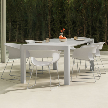 Arnadine-set Mit Rechteckigem Tisch (180 X 100 Cm) Und 6 Alanys-gartenstühlen Helles Grau - Sklum