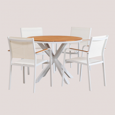 Archer-set Mit Rundem Tisch (ø100 Cm) Und 4 Gartenstühlen Gardenia Weiß - Sklum