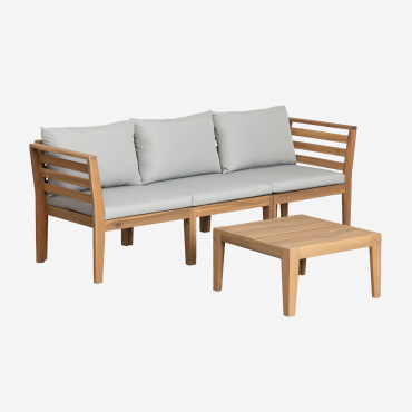 Gartenset Mit Dreiteiligem Modulsofa Mit Armlehnen Und Couchtisch Aus Filips-akazienholz Helles Grau - Sklum
