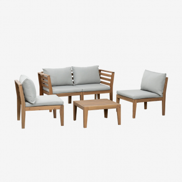 Gartenset Mit 4-teiligem Modulsofa Mit Armlehnen Und Couchtisch Aus Filips-akazienholz Helles Grau - Sklum