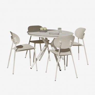 Rundes Valerie-tischset Aus Aluminium (ø100 Cm) Und 4 Tupah-gartenstühle Braun Tapioca - Sklum
